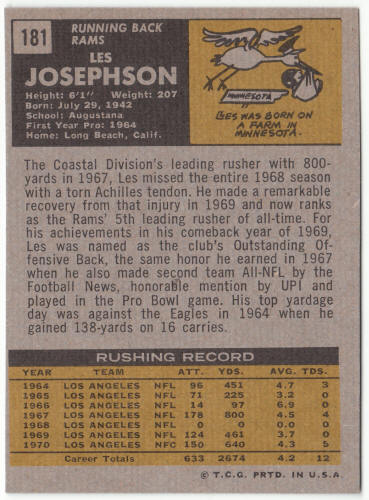 1971 Topps Football #181 Les Josephson