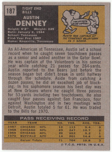 1971 Topps Football #187 Austin Denney Rookie Card