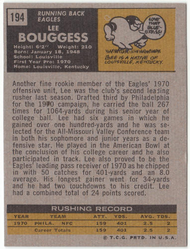 1971 Topps Football #194 Lee Bouggess Rookie Card