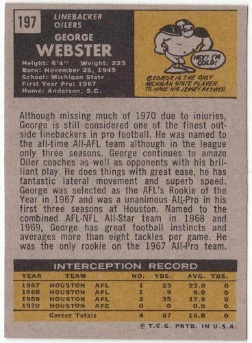 1971 Topps Football #197 George Webster