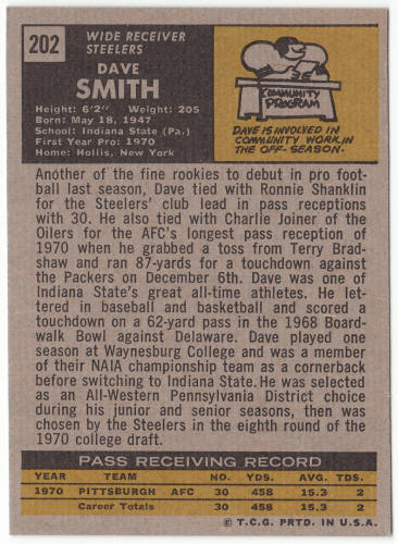 1971 Topps Football #202 Dave Smith