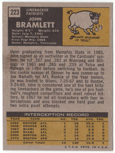 1971 Topps Football #223 John Bramlett
