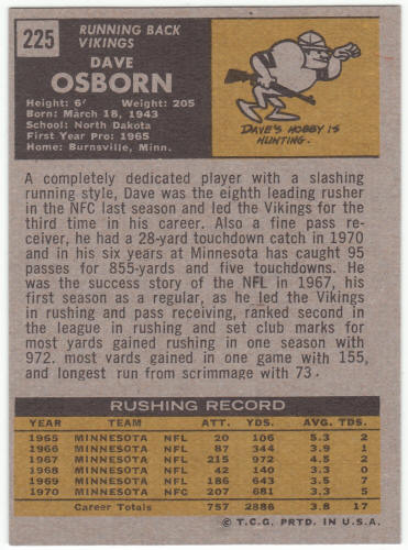1971 Topps Football #225 Dave Osborn