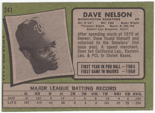 1971 Topps Baseball #241 Dave Nelson