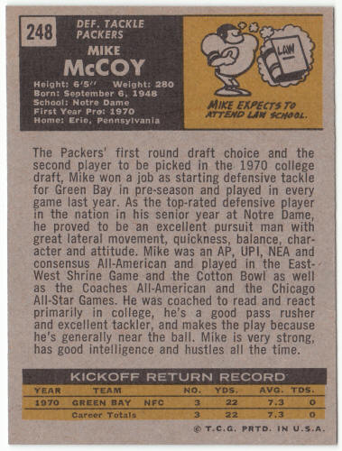 1971 Topps Football #248 Mike McCoy Rookie Card