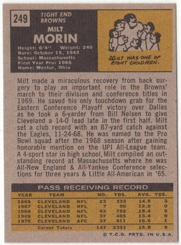 1971 Topps Football #249 Milt Morin Rookie Card
