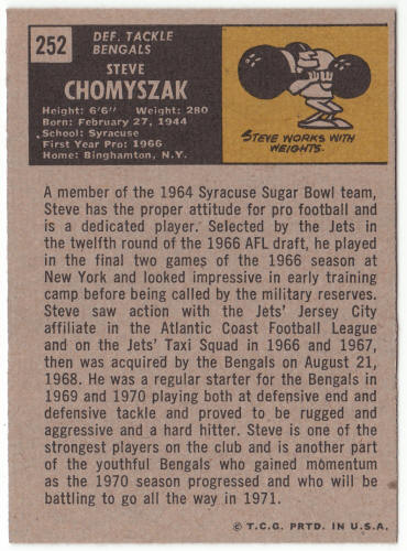 1971 Topps Football #252 Steve Chomyszak Rookie Card