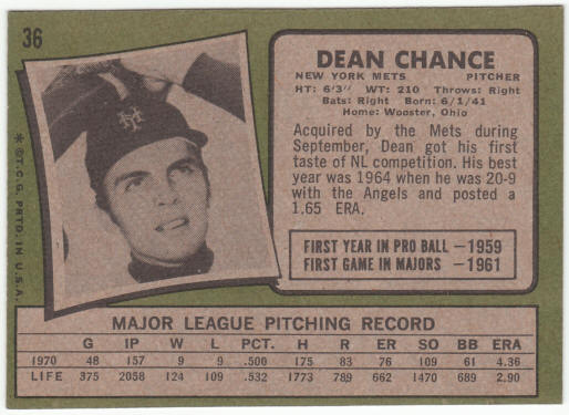 1971 Topps Baseball #36 Dean Chance