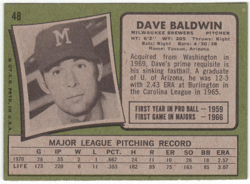1971 Topps Baseball #48 Dave Baldwin