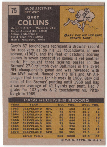 1971 Topps Football #75 Gary Collins