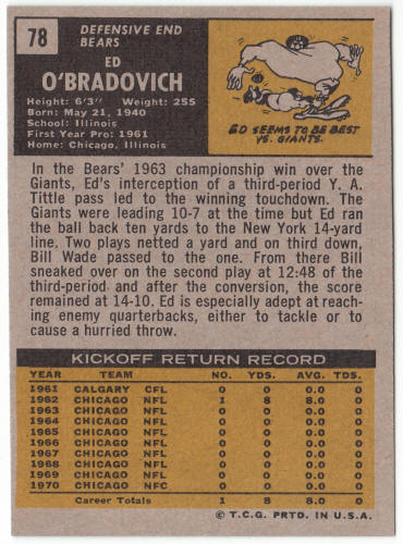 1971 Topps Football #78 Ed O'Bradovich