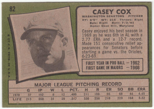 1971 Topps Baseball #82 Casey Cox