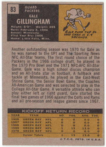 1971 Topps Football #83 Gale Gillingham