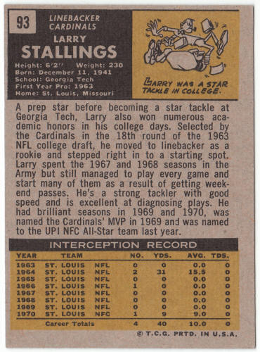 1971 Topps Football #93 Larry Stallings