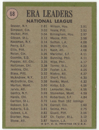 1971 Topps Baseball #68 NL ERA Leaders back