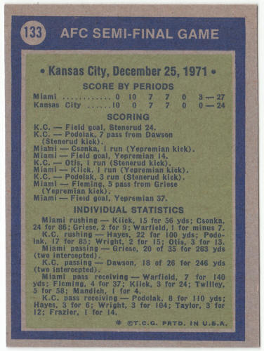 1972 Topps #133 AFC Semi-Final Game
