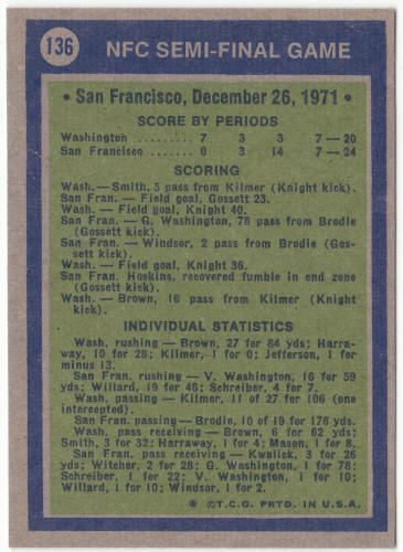1972 Topps #136 NFC Semi-Final Game