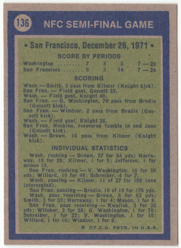 1972 Topps #136 NFC Semi-Final Game
