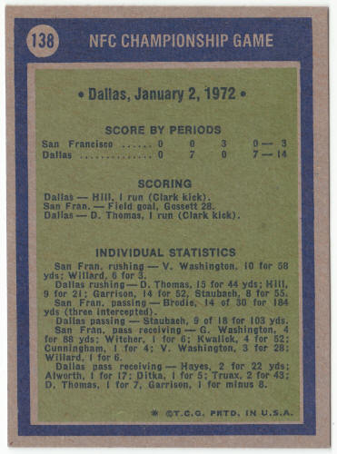 1972 Topps #138 NFC Championship Game Bob Lilly