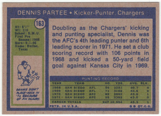 1972 Topps Football #163 Dennis Partee