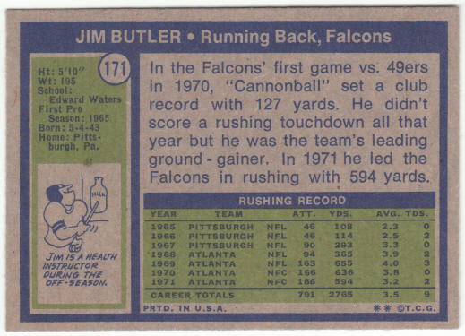 1972 Topps Football #171 Jim Butler