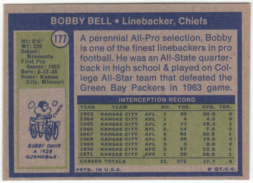 1972 Topps Football #177 Bobby Bell