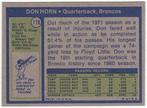 1972 Topps Football #178 Don Horn