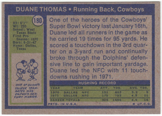 1972 Topps Football #180 Duane Thomas
