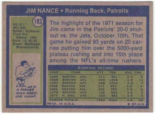 1972 Topps Football #183 Jim Nance