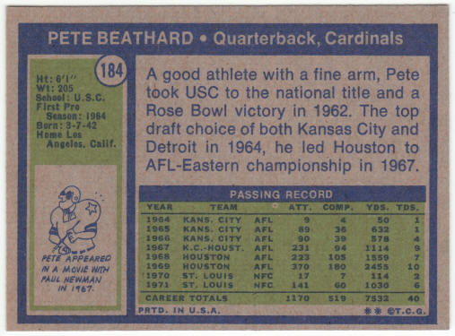 1972 Topps Football #184 Pete Beathard