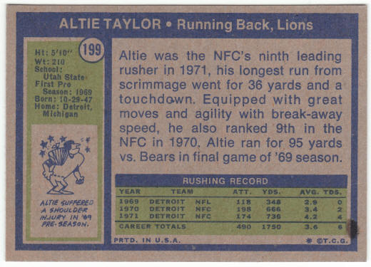1972 Topps Football #199 Altie Taylor UER