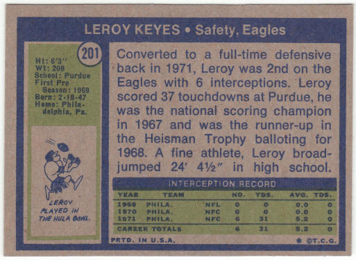 1972 Topps Football #201 Leroy Keyes Rookie Card