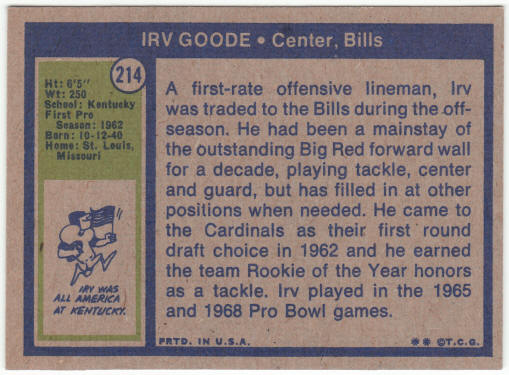 1972 Topps Football #214 Irv Goode