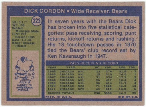 1972 Topps Football #223 Dick Gordon