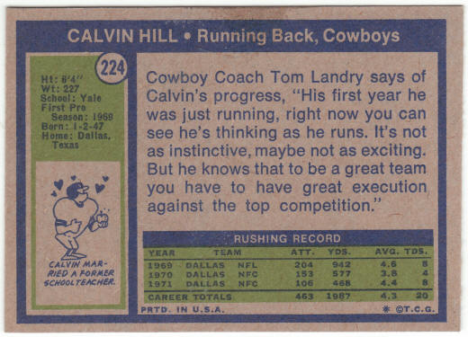1972 Topps Football #224 Calvin Hill