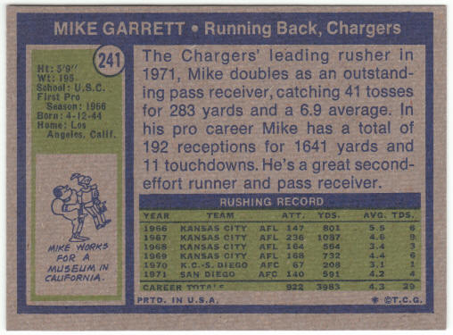 1972 Topps Football #241 Mike Garrett