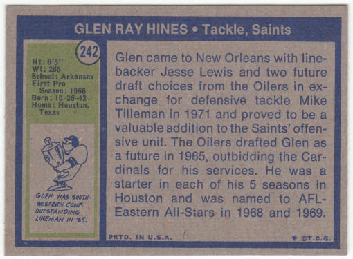 1972 Topps Football #242 Glen Ray Hines