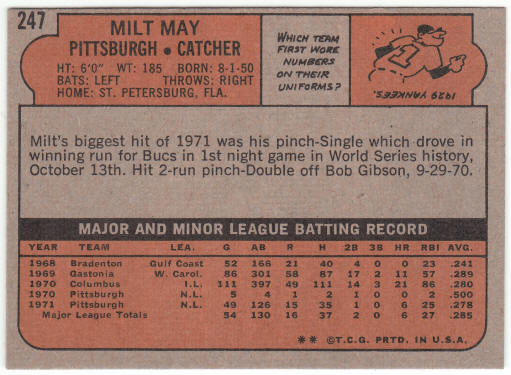 1972 Topps Baseball #247 Milt May