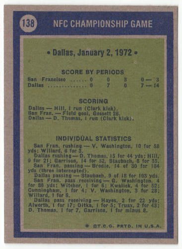 1972 Topps #138 NFC Championship Game Bob Lilly back