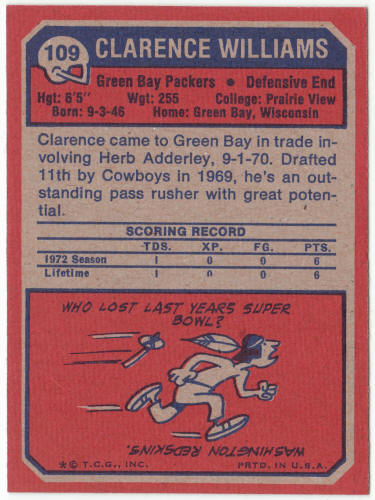 1973 Topps Football #109 Clarence Williams Rookie Card