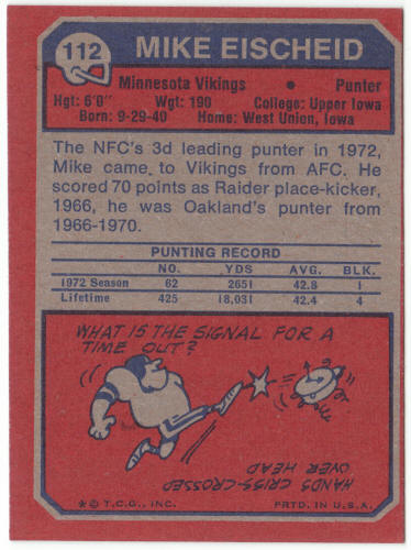 1973 Topps Football #112 Mike Eischeid