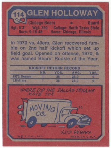 1973 Topps Football #114 Glen Holloway Rookie Card