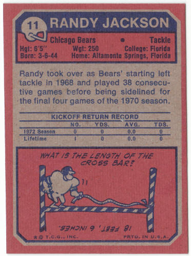 1973 Topps Football #11 Randy Jackson Rookie Card