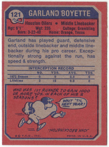 1973 Topps Football #121 Garland Boyette