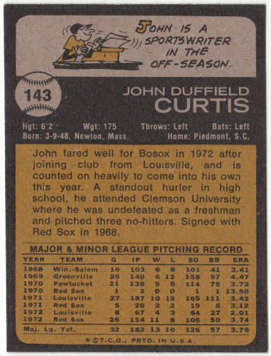 1973 Topps Baseball #143 John Curtis