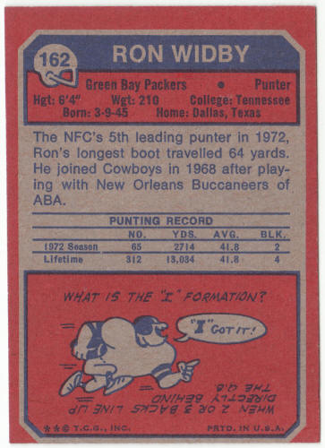 1973 Topps #162 Ron Widby Rookie Card