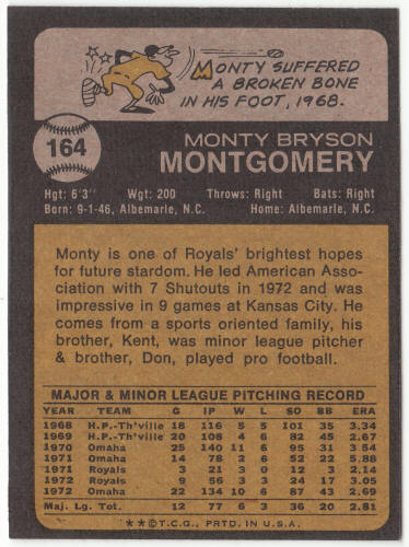 1973 Topps Baseball #164 Monty Montgomery