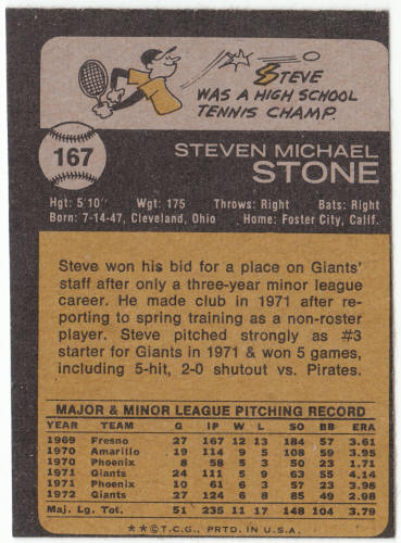 1973 Topps Baseball #167 Steve Stone