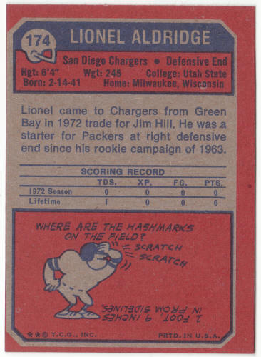 1973 Topps #174 Lionel Aldridge