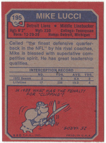 1973 Topps Football #195 Mike Lucci